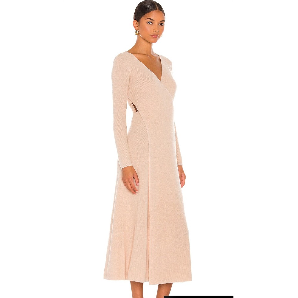 Cult Gaia EUC Lissie Oatmeal Melange Wool Mohair Blend Rib Knit Wrap Dress XS